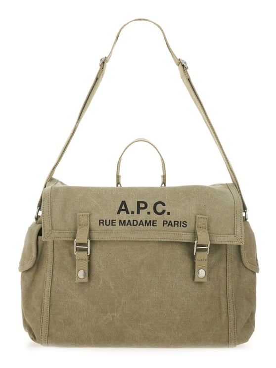 A.P.C. Muted Olive Buckle Straps Flap Shoulder Bag