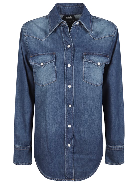 A.P.C. Denim Pearl Snap Button Shirt