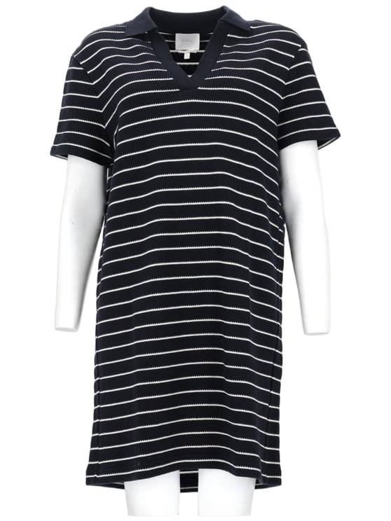 A.P.C. Striped Cotton V-Neck Polo Dress