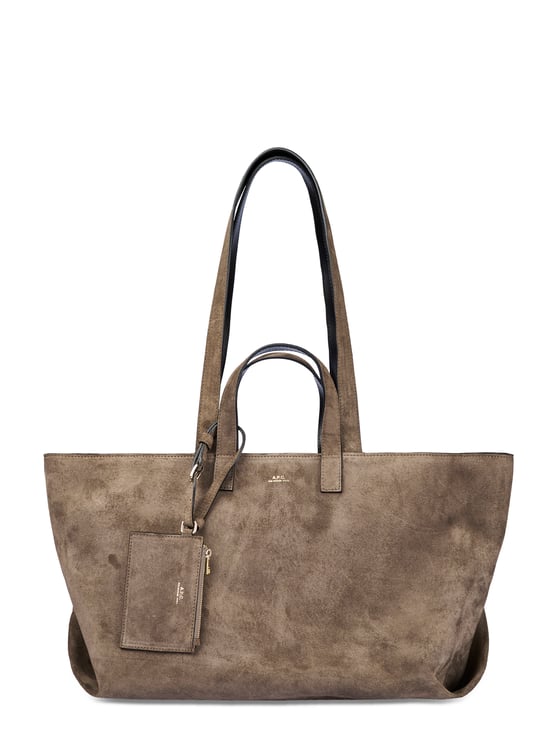 A.P.C. Structured Suede Leather Tote Bag with Gold Accents