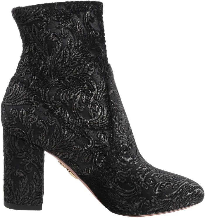 Aquazzura AQUAZZURA Heeled Velvet Ankle Sock Boots Tonal Baroque Tapestry in Black, Size 35.5 EU