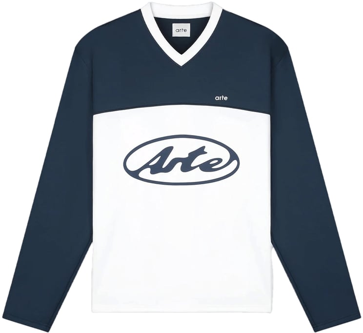 Arte Antwerp Longsleeve met cirkellogo, wit/marineblauw