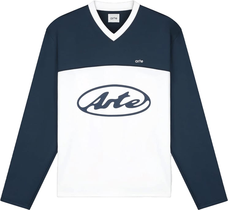 Arte Antwerp Longsleeve met cirkellogo, wit/marineblauw