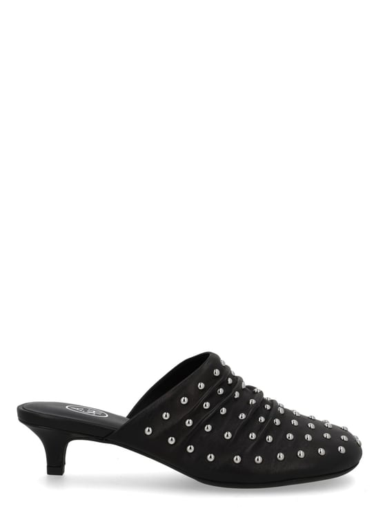 Ash Black Eloise Leather Studded Open Back Mules