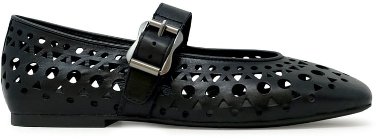 Ash ASH S25-BROOK01 BLACK LEATHER BALLERINA FLAT SHOES