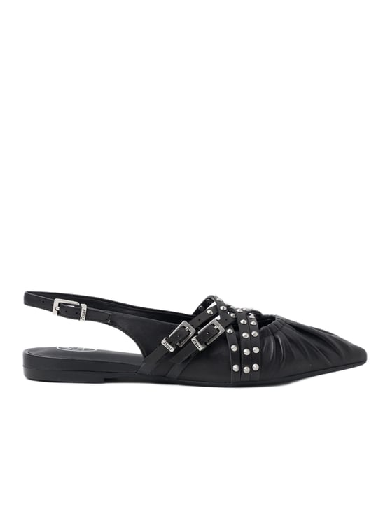 Ash Pointed-Toe Black Sandals With Adjustable Buckles And Studded Details