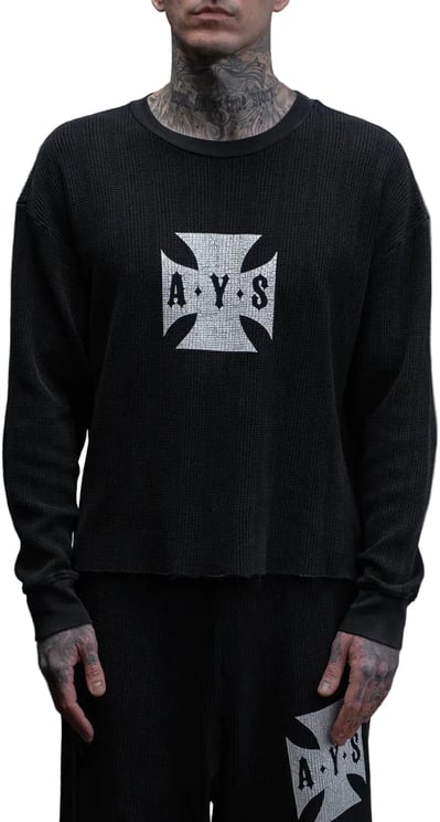 ASKYURSELF DESTROYER CROSS WAFFLE LS VINTAGE BLACK
