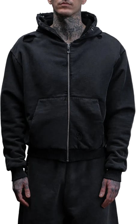 ASKYURSELF WAFFLE DESTROYER ZIP HOODIE VINTAGE BLACK