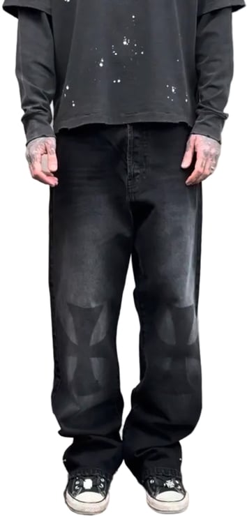 ASKYURSELF CROSS PATCH BAGGY JEANS WASHED BLACK