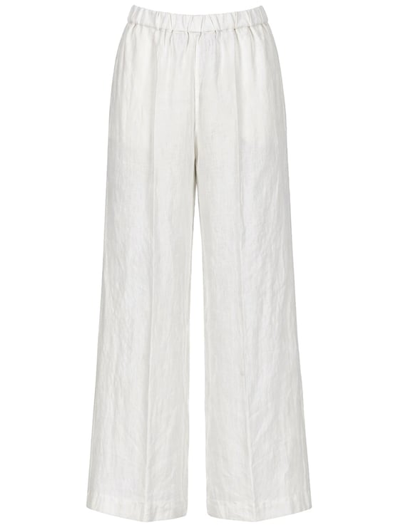 Aspesi Neutrals Elastic Waistband Linen Wide-Leg Pants