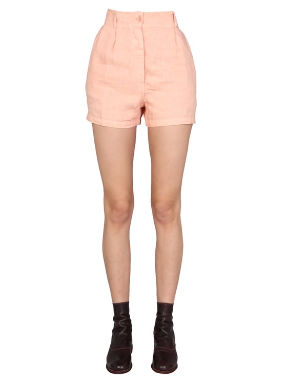 Aspesi Wide-Leg Linen Shorts With Front Button Closure