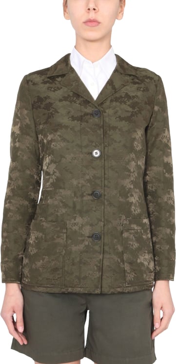 Aspesi Green Camouflage Patterned Regular Fit Jacket