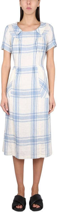 Aspesi Light Blue Plaid Midi Dress