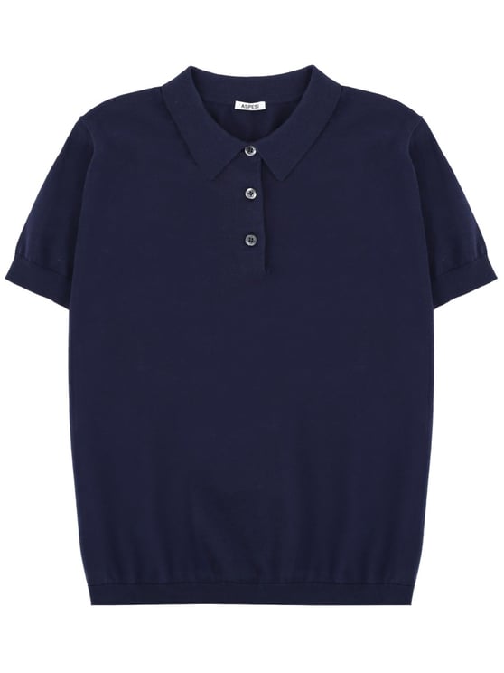 Aspesi Deep Navy Cotton-Blend Ribbed Polo Shirt
