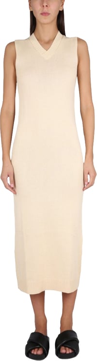 Aspesi V-Neck Long Dress With Ribbed Edges