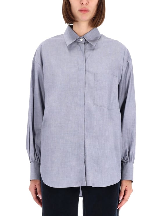 Aspesi High Collar Pleated Cotton Shirt