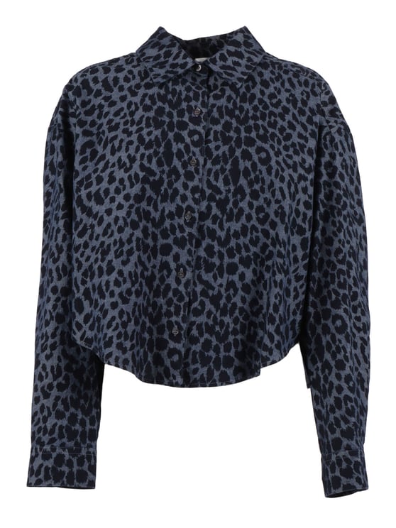 Aspesi Deep Blue Cropped Animal Casual Shirt