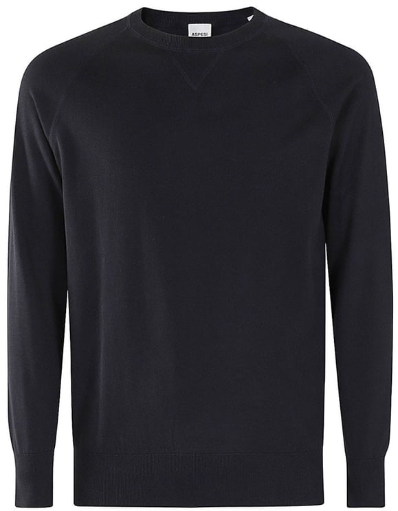 Aspesi Navy Blue Cotton Sweater With Ribbed Trims