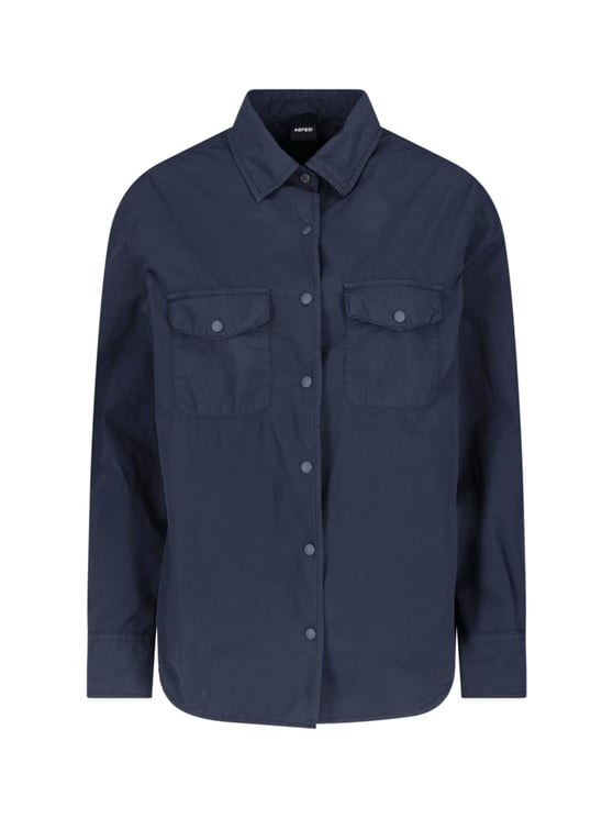 Aspesi Dark Navy Relaxed Fit Flap Shirt