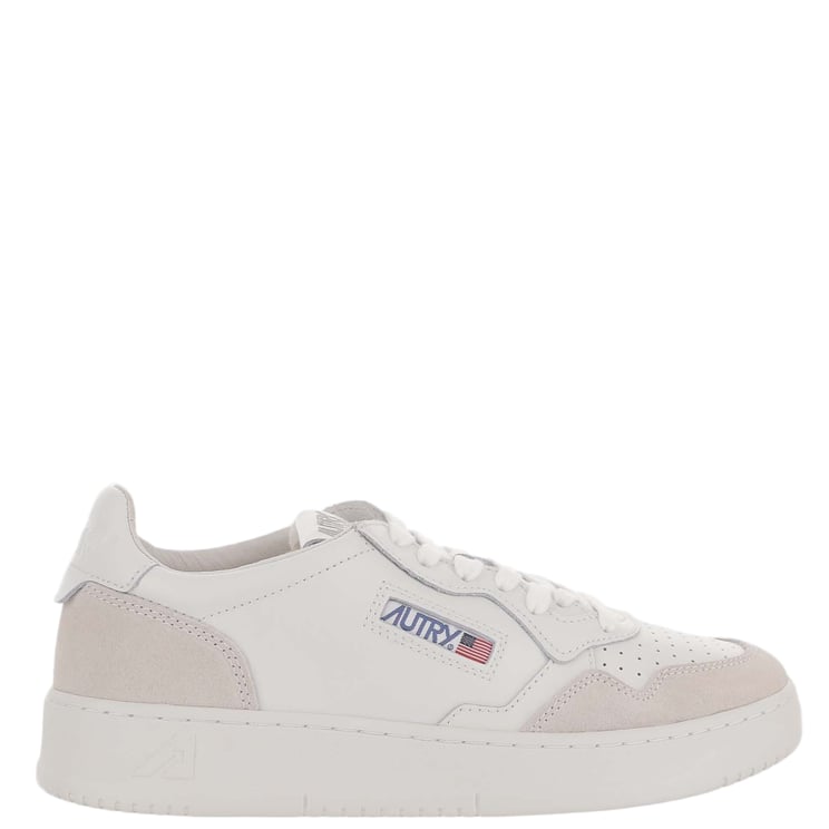 Autry Round Toe Beige Sneakers With Leather And Suede Panels