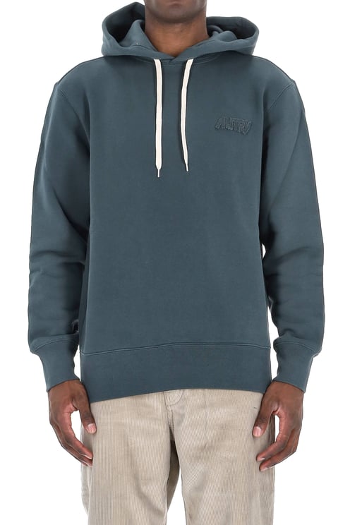 Autry Muted Blue-Green Hooded Sweatshirt with Embroidered Logo