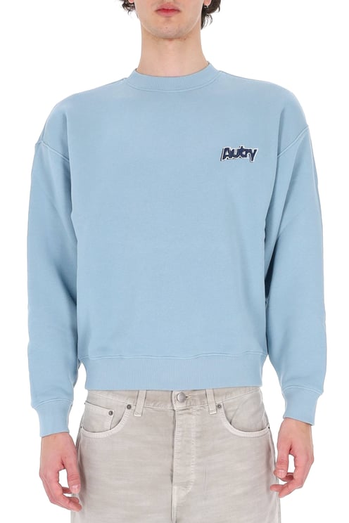 Autry Light Blue Central Logo Cotton Crewneck Sweatshirt