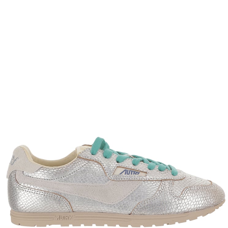 Autry Silver Lacing Leather Fabric Sneakers