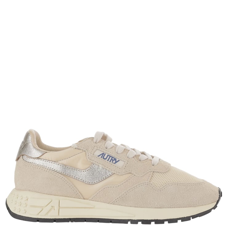 Autry Beige/Silver Padded Heel Running Sneakers