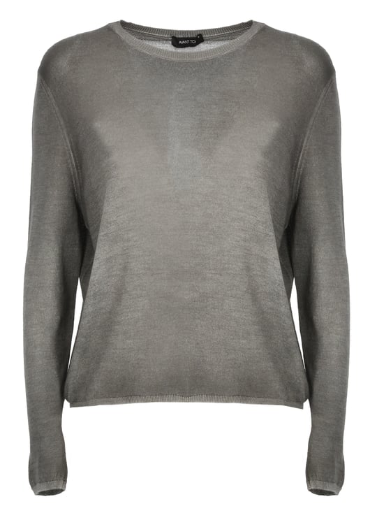 Avant Toi Grey Ribbed Trims Cashmere-Silk Sweater