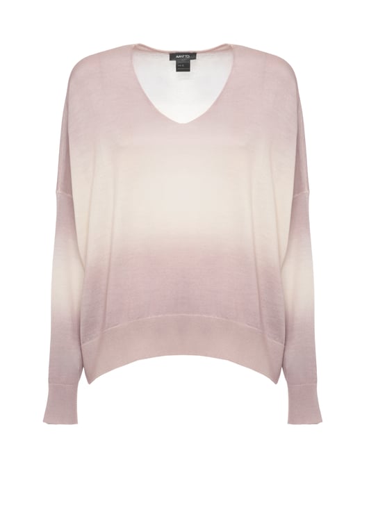 Avant Toi Pink Degrade Cashmere-Silk V-Neck Sweater