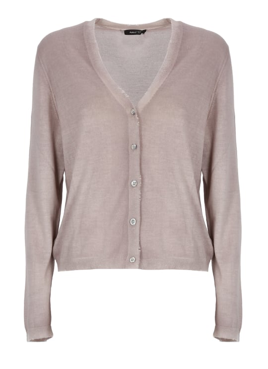 Avant Toi Purple Ribbed Trims Cashmere-Silk Cardigan