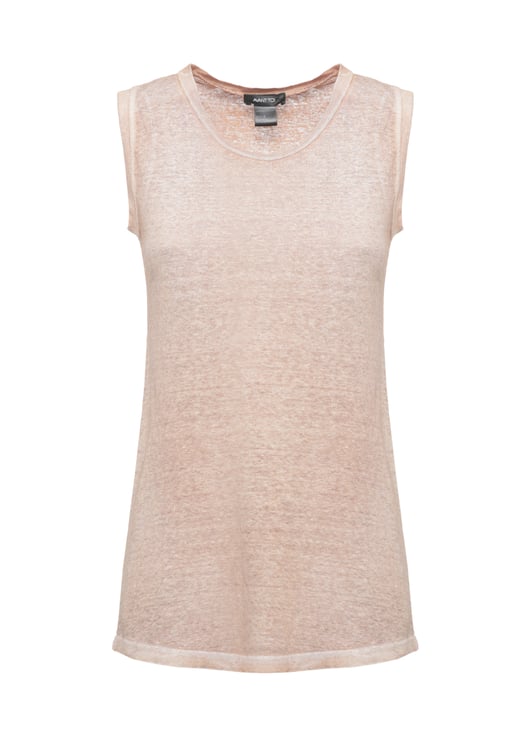 Avant Toi Brown Linen Round Neck Tank Top