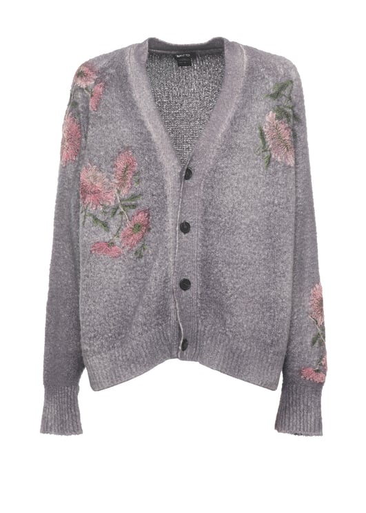 Avant Toi Slate Floral Asymmetric Cotton Cardigan