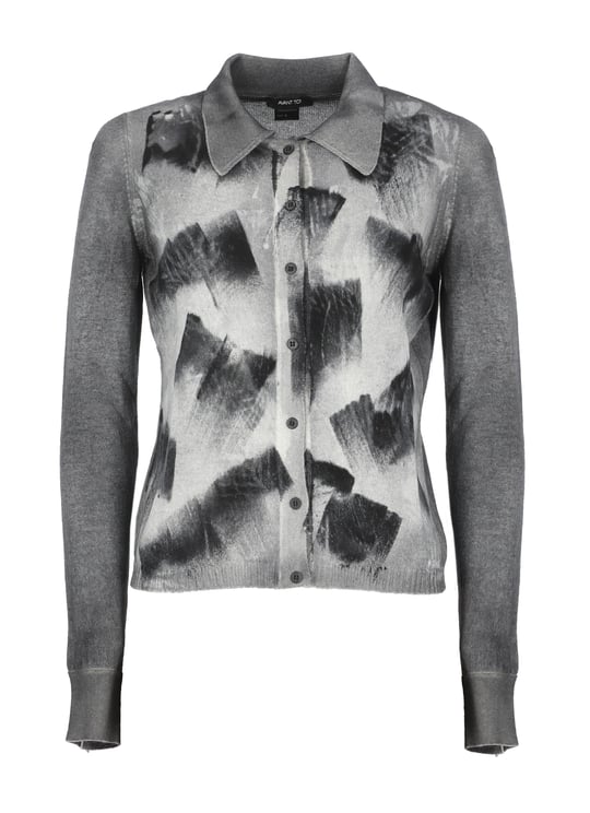 Avant Toi Grey Abstract Pattern Cashmere Cardigan