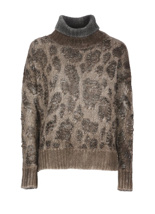 Avant Toi Brown Textured Knit High-Neck Sweater