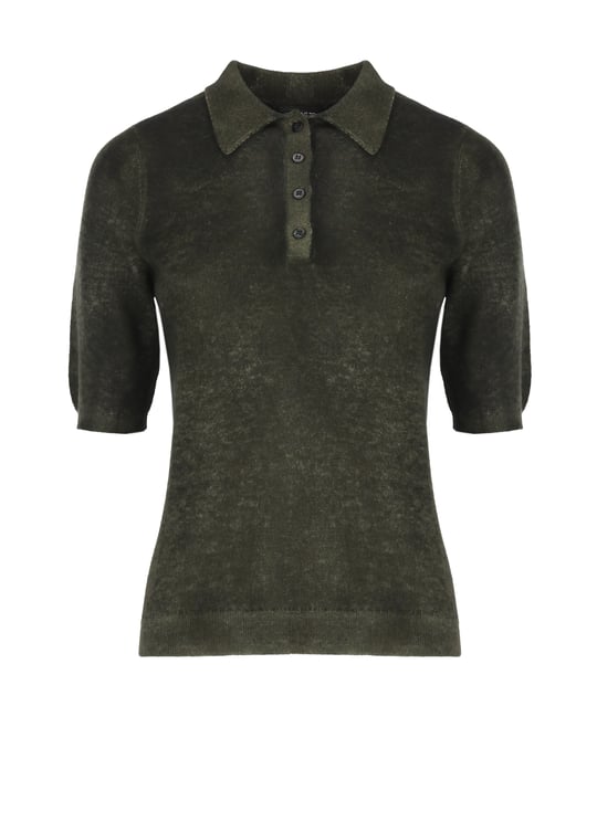 Avant Toi Green Ribbed Short-Sleeve Polo Shirt