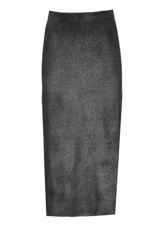 Avant Toi Black Melange Midi Skirt With Elastic Waist And Back Slit
