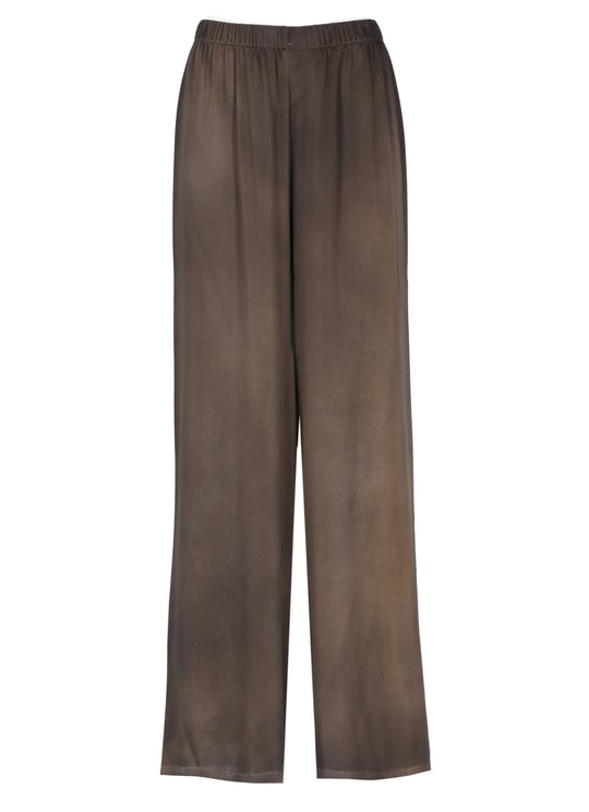 Avant Toi Wide-Cut Brown Silk Trousers With Elastic Waistband