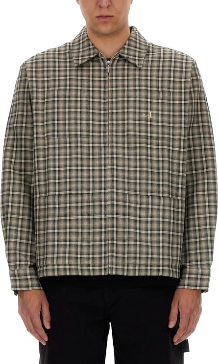 Awake Plaid Shirt Jacket With Front Zip And Side Pockets
