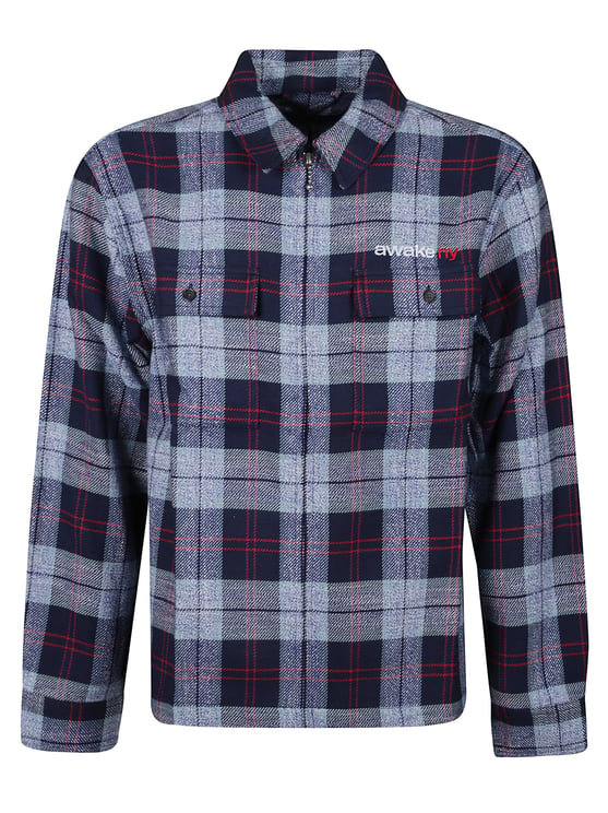 Awake Flannel Blue Check Zip Overshirt