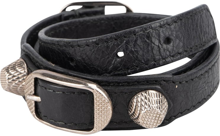 Balenciaga Balenciaga Black Leather Classic City Double Bracelet