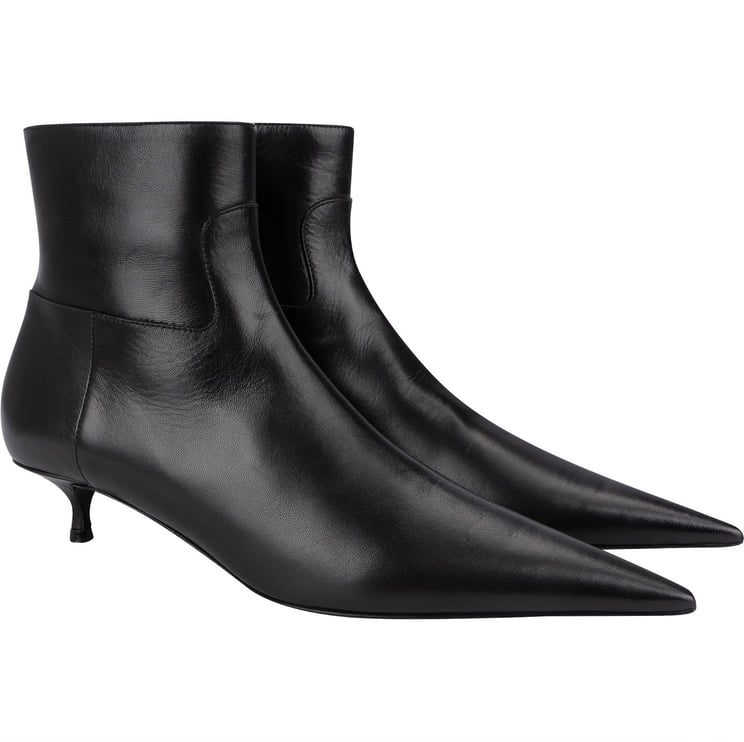 Balenciaga Balenciaga Fashion Show Black Leather Pointed Toe Kitten Heel Ankle Boots (37)