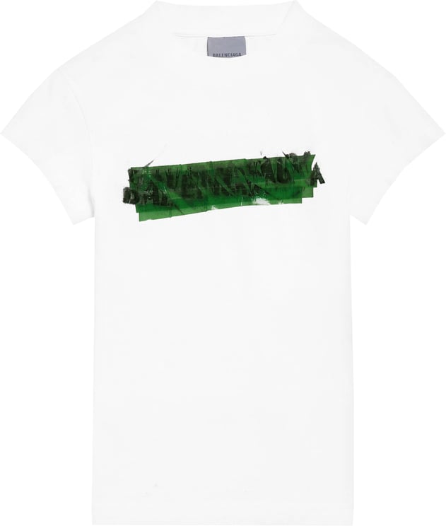 Balenciaga White Chopped Back Cropped Graphic T-Shirt