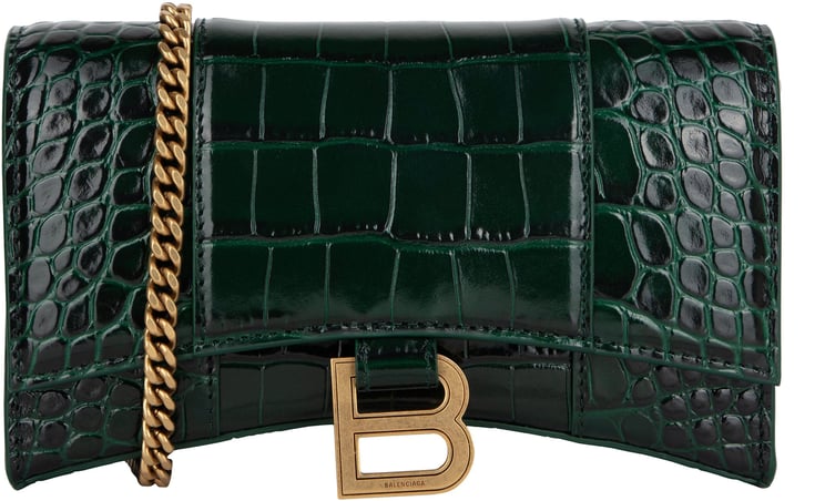 Balenciaga Hourglass Embossed Croco Wallet On Chain