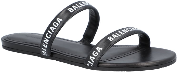 Balenciaga Round Flat Leather Sandals Black