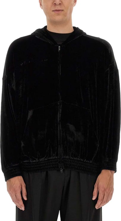 Balenciaga Velvet Sweatshirt with Hood and Modern Silhouette