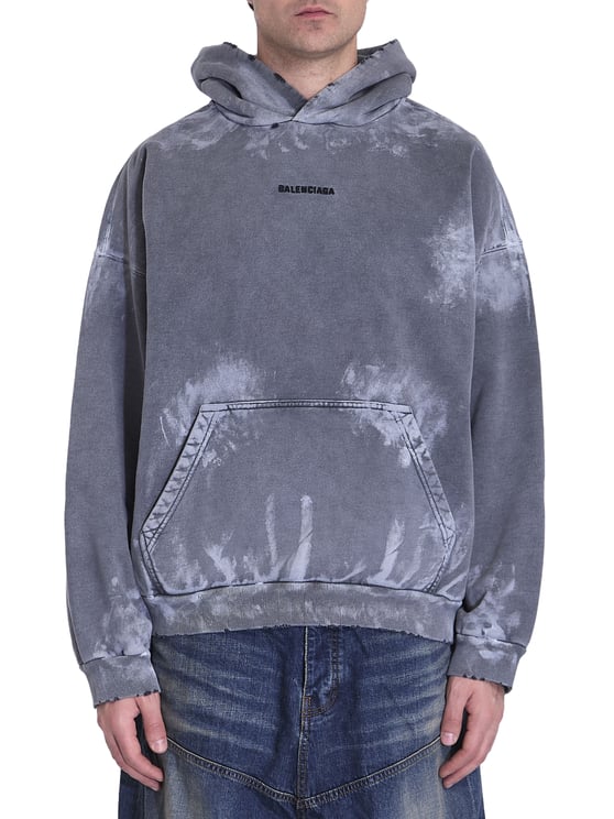 Balenciaga Washed Grey Oversized Hoodie with Tie-Dye Effect and Bold Logo