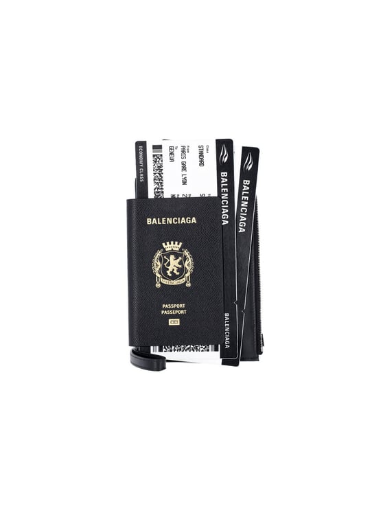 Balenciaga Black Passport Graphic Ticket Phone Holder