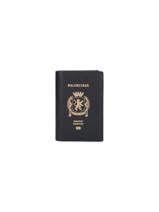 Balenciaga Black Passport Saffiano Leather Wallet Case