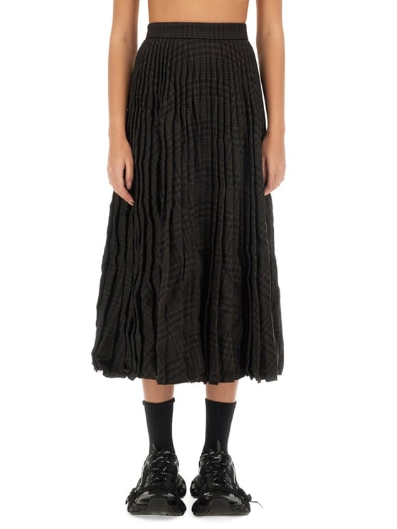Balenciaga Pleated Wool Skirt with Structured Silhouette